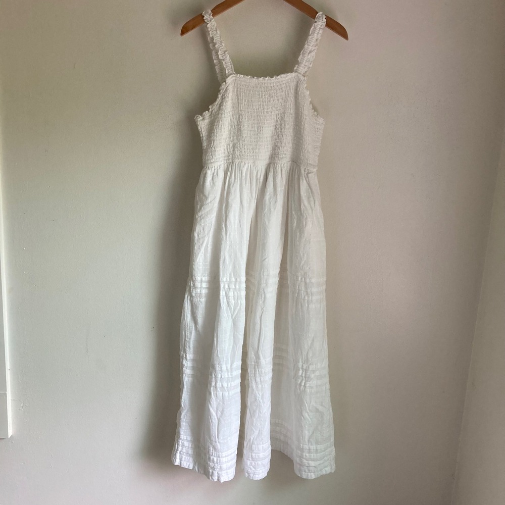 Barok White Smocked Wide Leg Jumpsuit Sleeveless Boho Pintuck Small